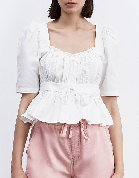 리본 주름 시식 블라우스