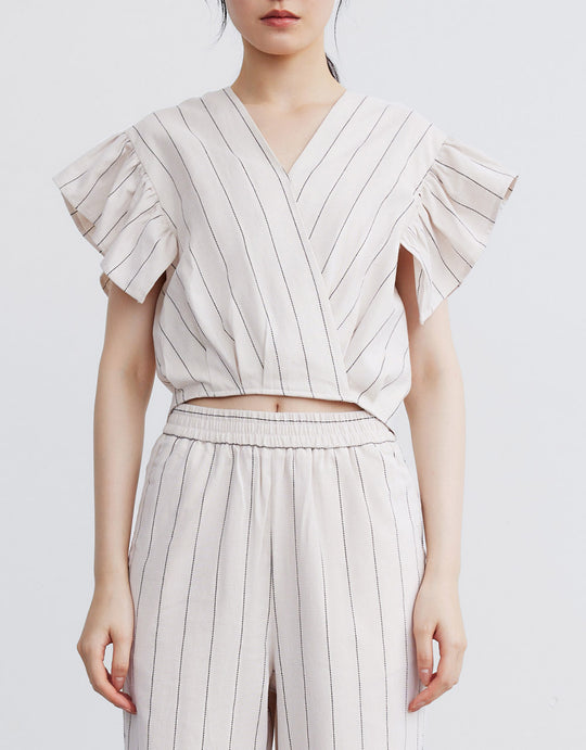 프릴 V넥 블라우스