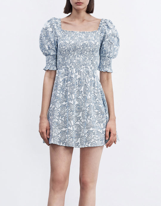 셔링 퍼프 슬리브 드레스