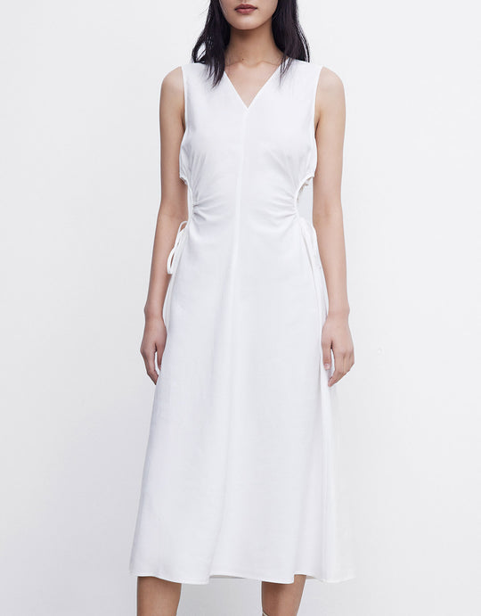 컷아웃 슬리브리스 미디 드레스