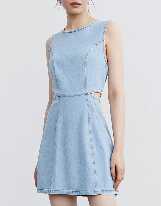 슬리브리스 컷아웃 데님 드레스