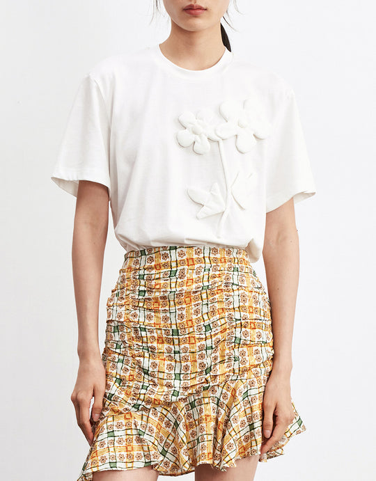 플라워 디테일 티셔츠