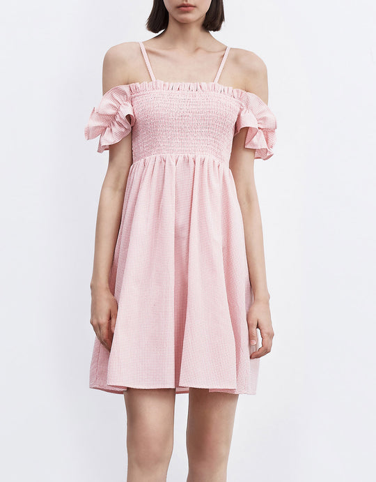 오프 숄더 셔링 드레스