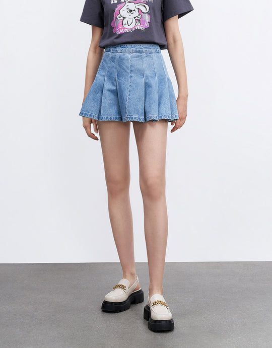 플리츠 미니 데님 스커트