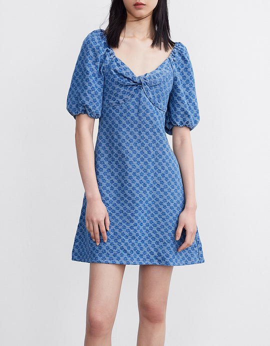 퍼프 슬리브 데님 드레스