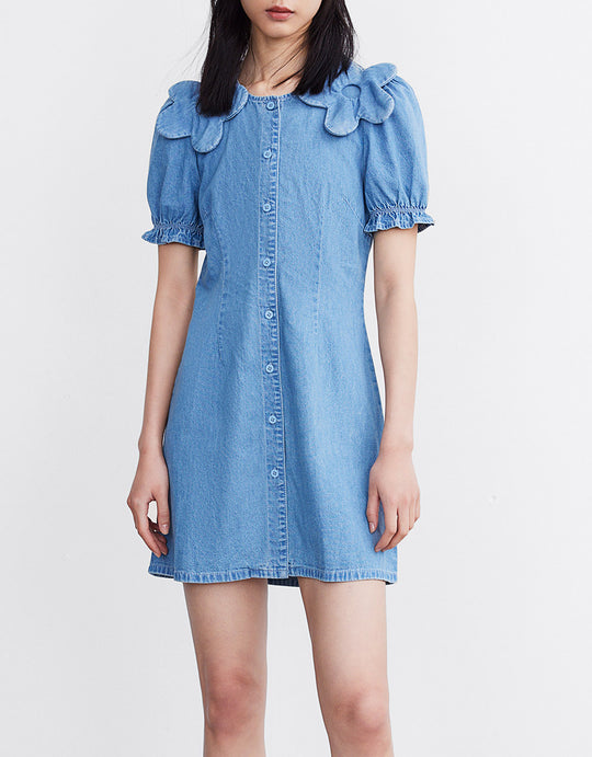 크루넥 데님 드레스