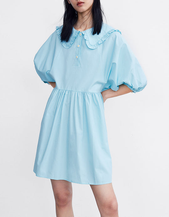 퍼프 슬리브 라펠 드레스