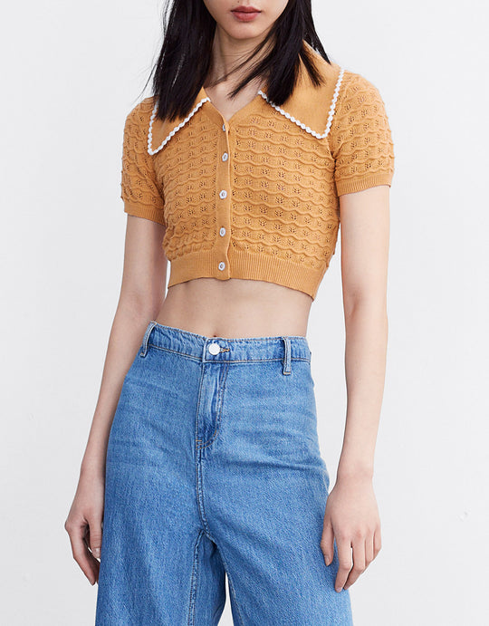 버튼업 크롭 니트 탑