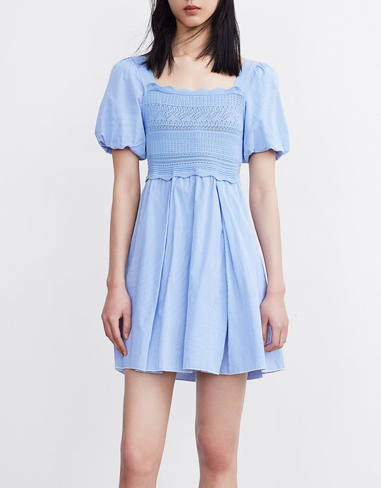 스플라이스 니트 플리츠 드레스