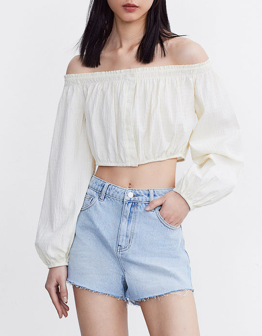 퍼프 슬리브 오프숄더 셔츠