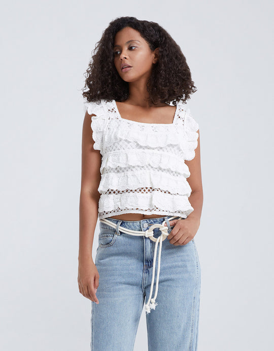 슬리브리스 스퀘어 카라 니트 티셔츠