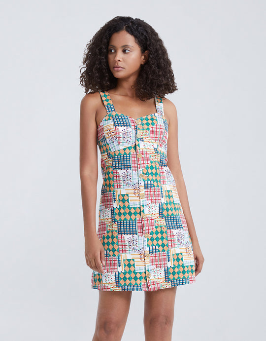 슬리브리스 V넥 데님 드레스