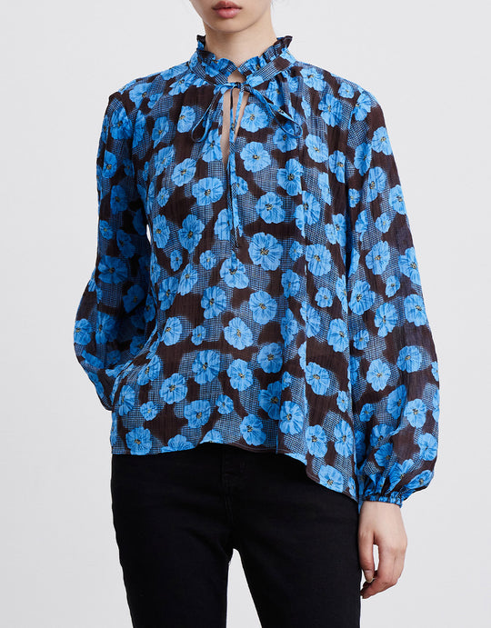 퍼프 슬리브 스퀘어 컷 칼라 블라우스