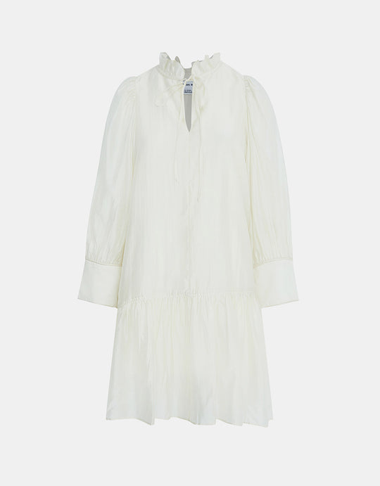 퍼프 소매 V넥 A라인 드레스