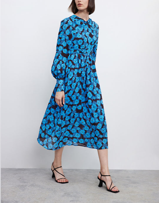 퍼프 슬리브 V넥 스케이터 드레스