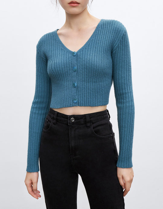 V넥 버튼업 가디건