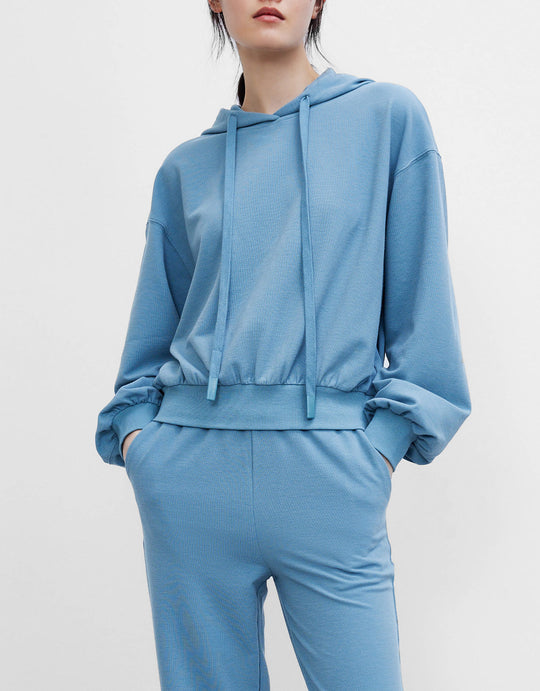 드로스트링 디테일 드롭 숄더 후디