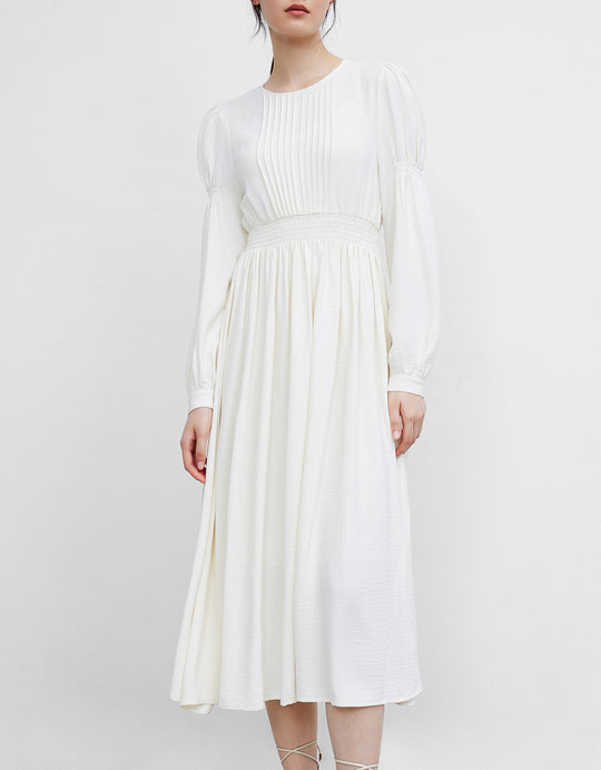 플리츠 디테일 미디 드레스
