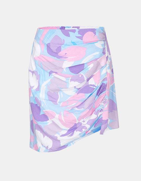 플리츠 장식 컬러 블록 스커트