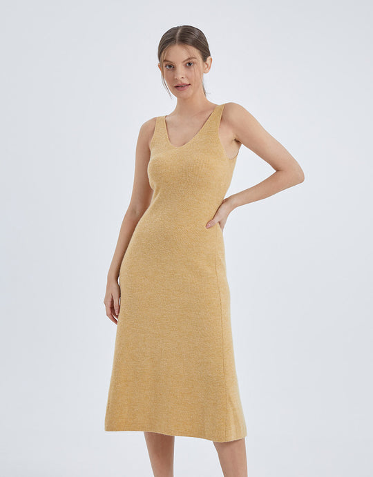 슬리브리스 V넥 니트 드레스