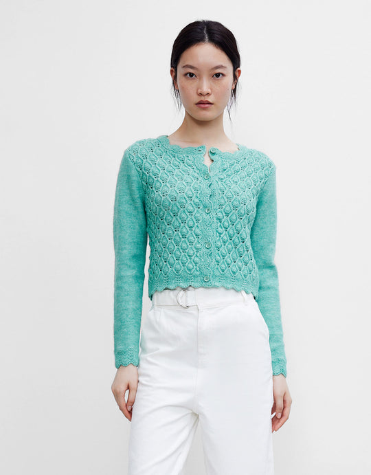 라운드넥 단추 니트 가디건