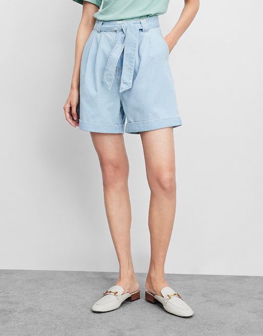 롤업 밑단 벨트 데님 반바지