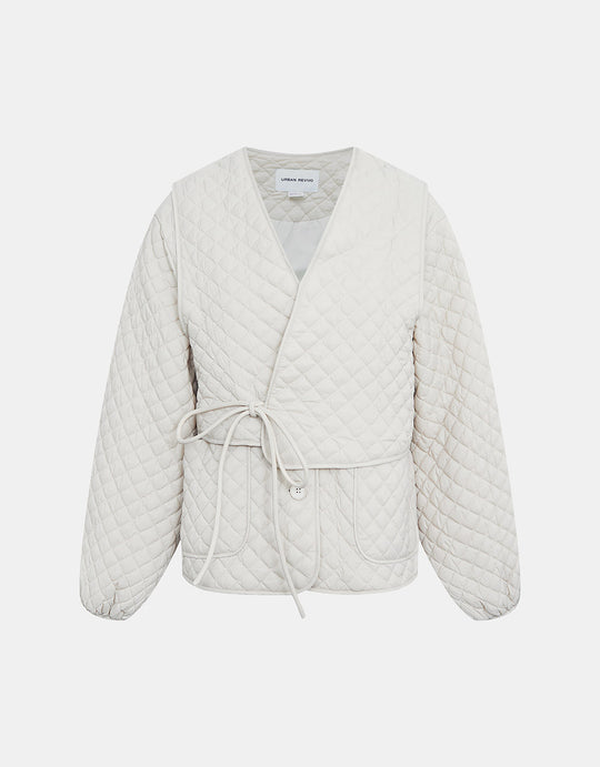 타이 프론트 퀼팅 패딩 코트