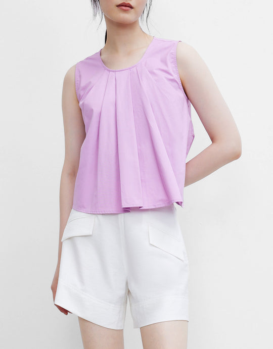 플리츠 디테일 슬리브리스 탑