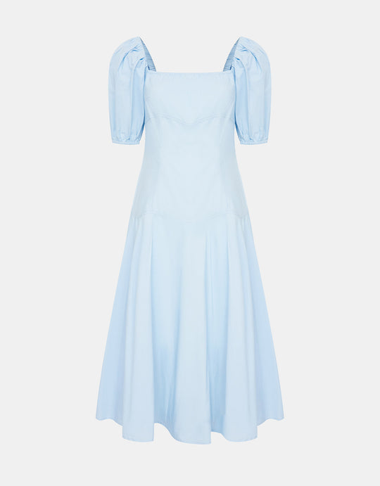 퍼프 슬리브 폴드 플리츠 드레스