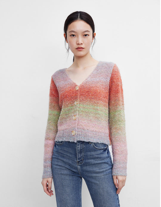 V넥 니트 가디건