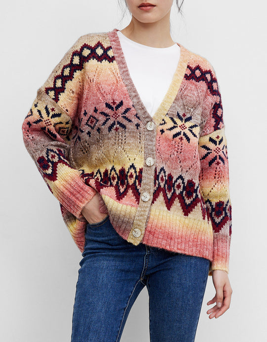 지오 패턴 버튼 업 가디건