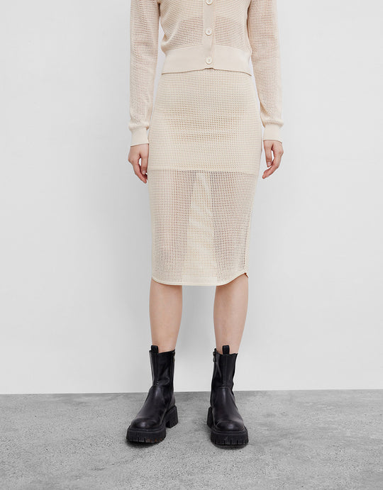 미니멀리즘 니트 미디 스커트