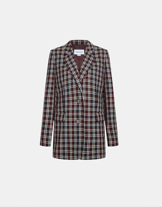 체크무늬 싱글 브레스트 블레이저