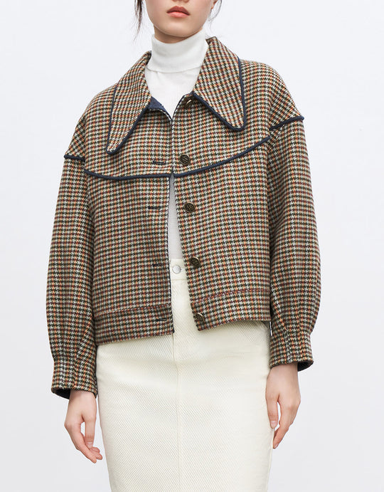 셔츠 칼라 카키 체크 자켓