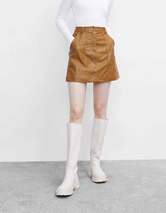 PU가죽 A라인 스커트