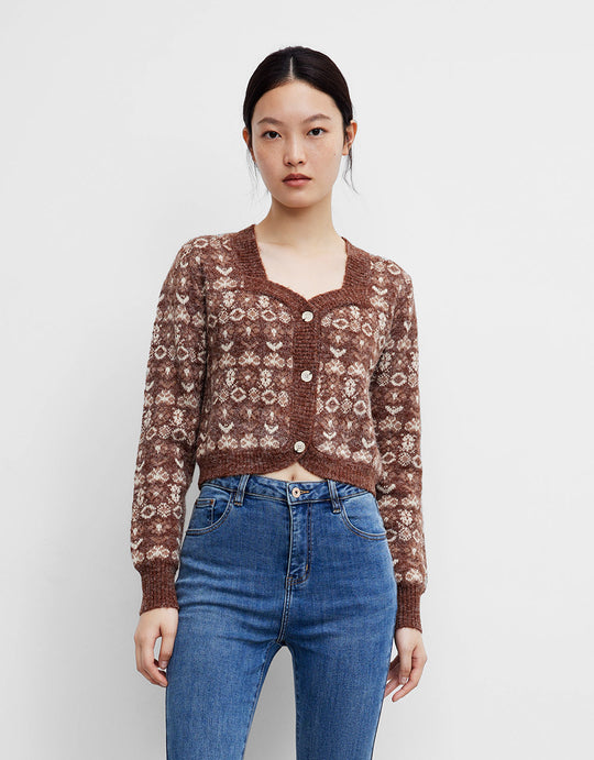 패턴 복고 가디건