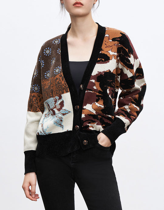 버튼업 꽃자수 V넥 가디건