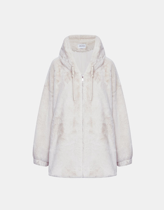 드로스트링 후드 플러피 코트