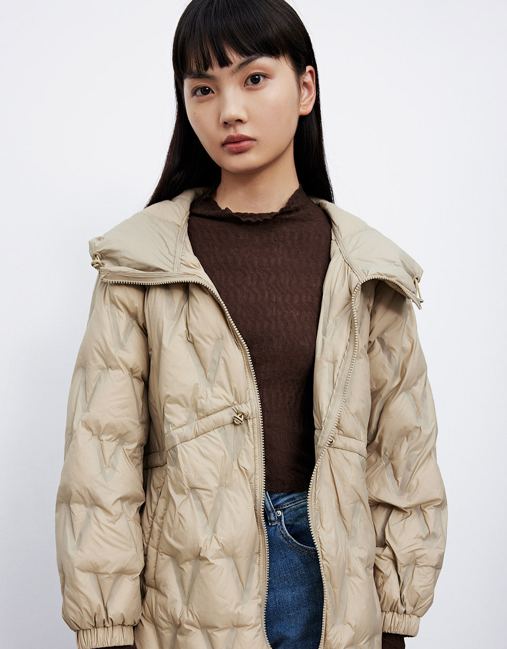 카라넥 후드 오리털 패딩