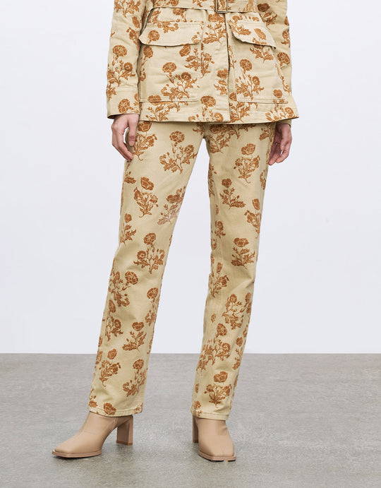 플로럴 프린트 데님 팬츠