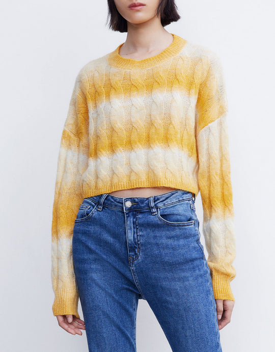 옹브레 케이블 니트 크롭 스웨터