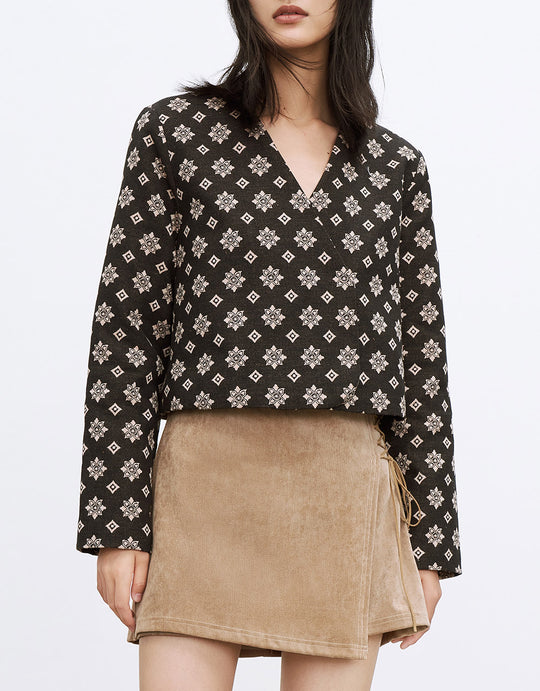 올오버 프린트 V넥 재킷