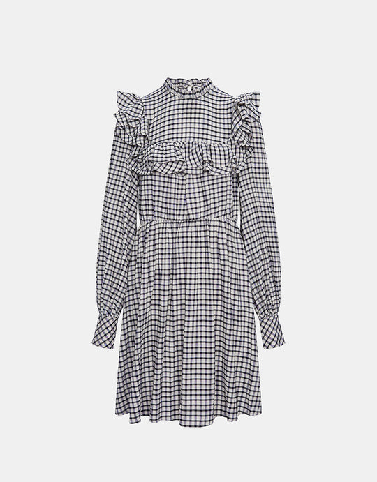 프릴 퍼프 소매 드레스