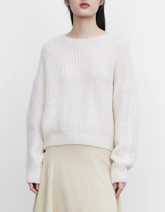 오프 숄더 크루넥 니트 티셔츠