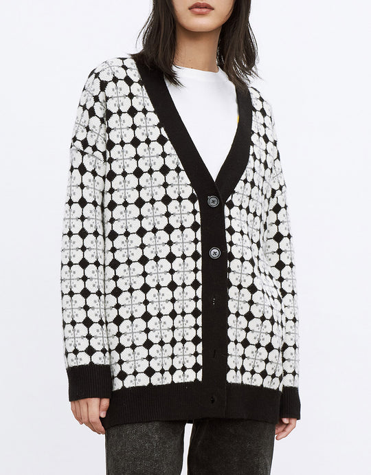 자카드 버튼 업 카디건