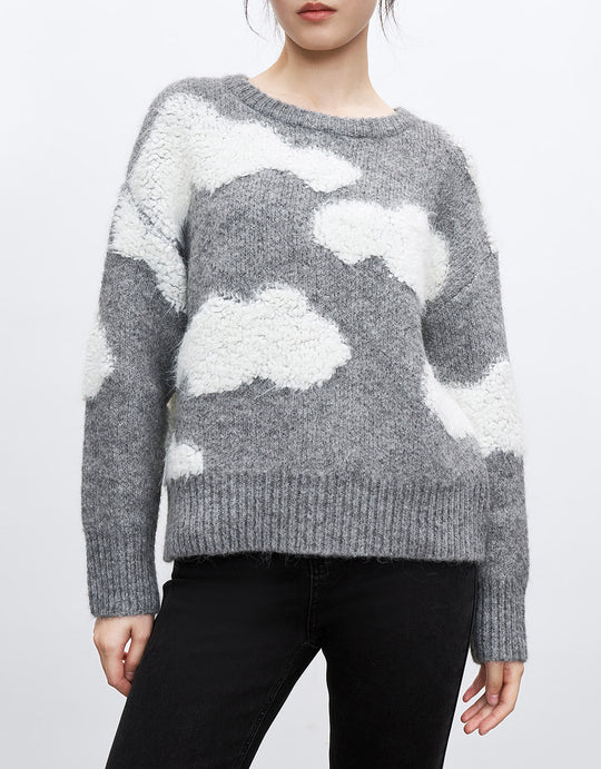 오프숄더 슬리브 크루넥 니트 티셔츠