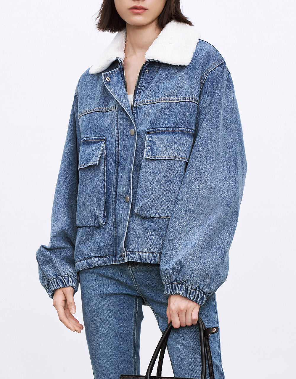 테디 칼라 플랩 포켓 데님 자켓