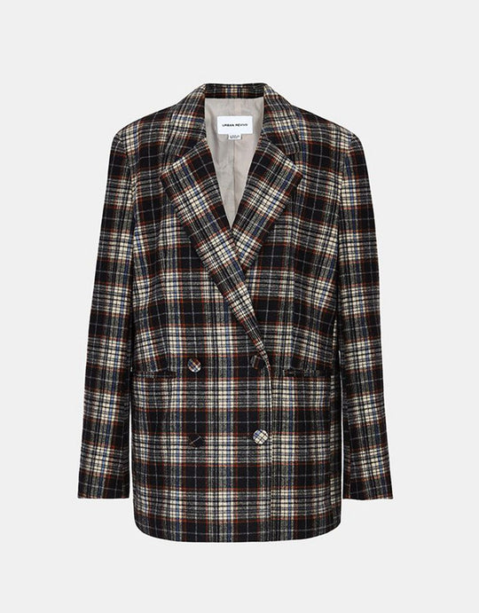 체크무늬 더블 브레스트 블레이저