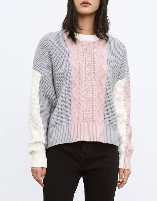 컬러 믹스 케이블 니트 스웨터