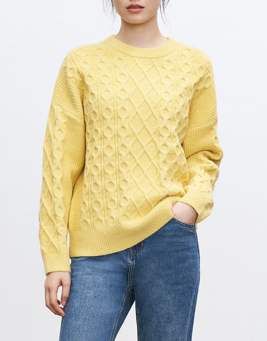 텍스처 크루넥 드롭 숄더 스웨터